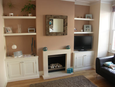alcove units with floating shelves
